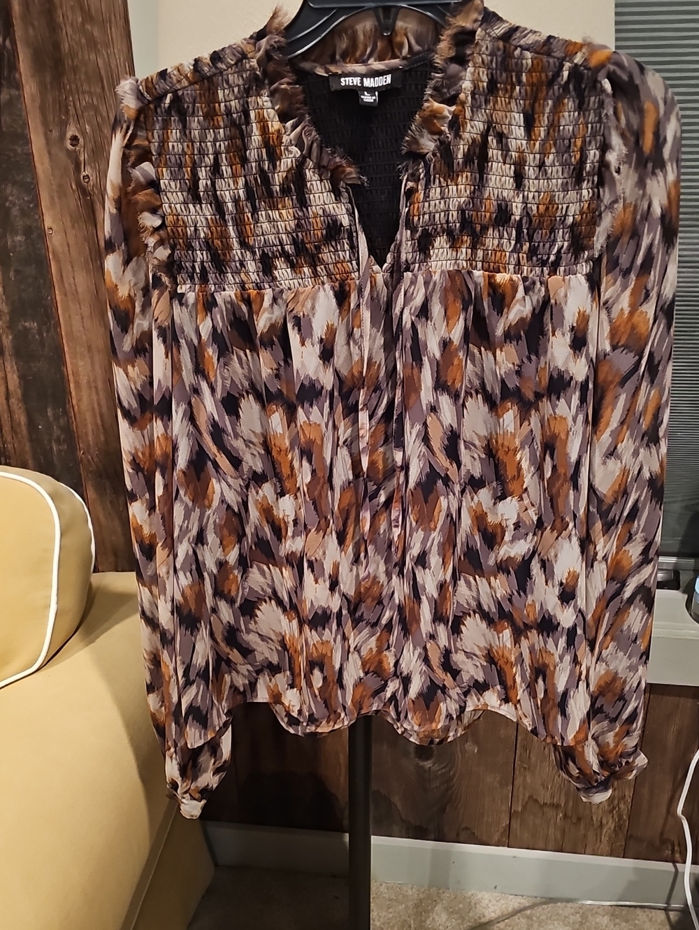 Steve Madden Women's Long Sleeve Printed Blouse - Brown Multi
